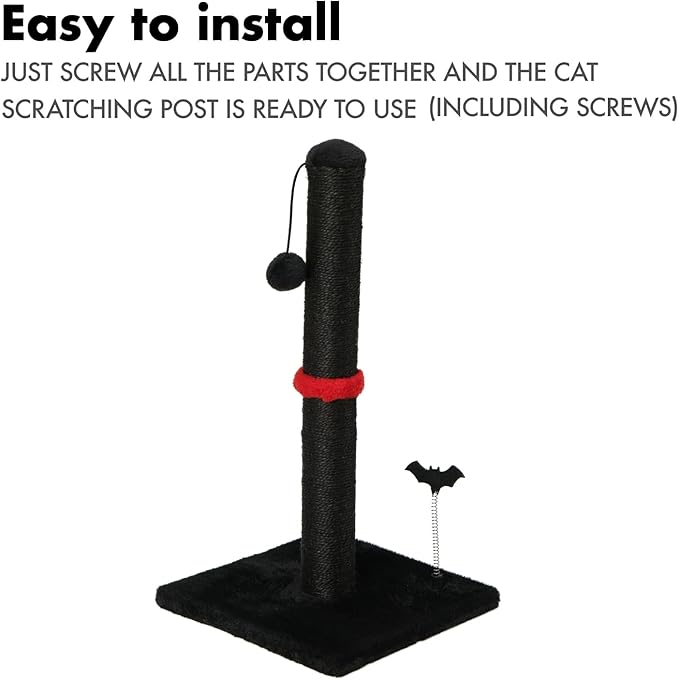 MECOOL Black Gothic Cat Scratching Post — Premium Sisal with Hanging Ball for Indoor Cats & Kittens (22")
