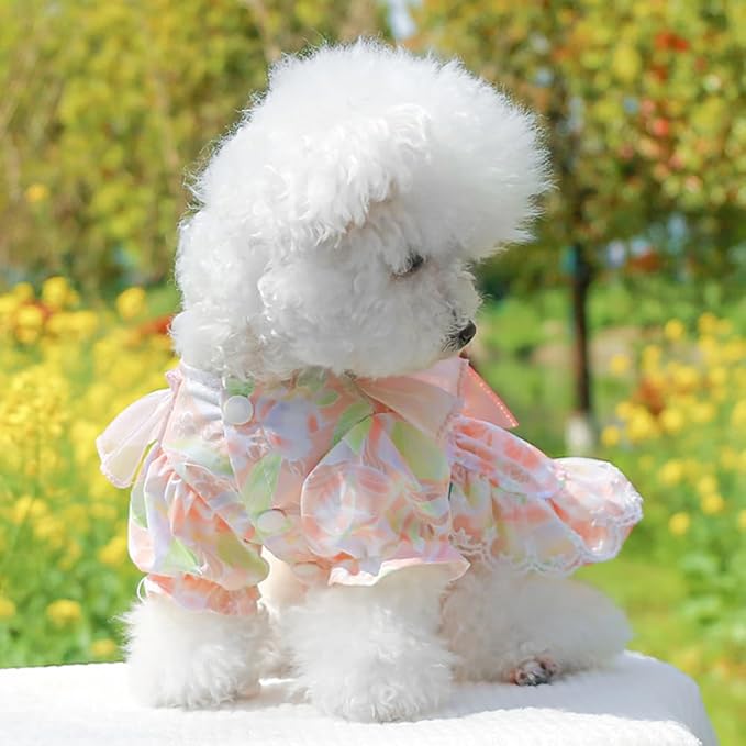 Princess Pink Dog & Cat Dress | Bubble Sleeves, Bow Detail & Built-In Leash Ring