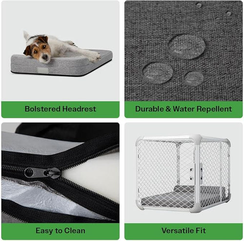 Diggs Bolstr Orthopedic Dog Crate Bed | Memory Foam + Bolster Headrest | Machine Washable | Small
