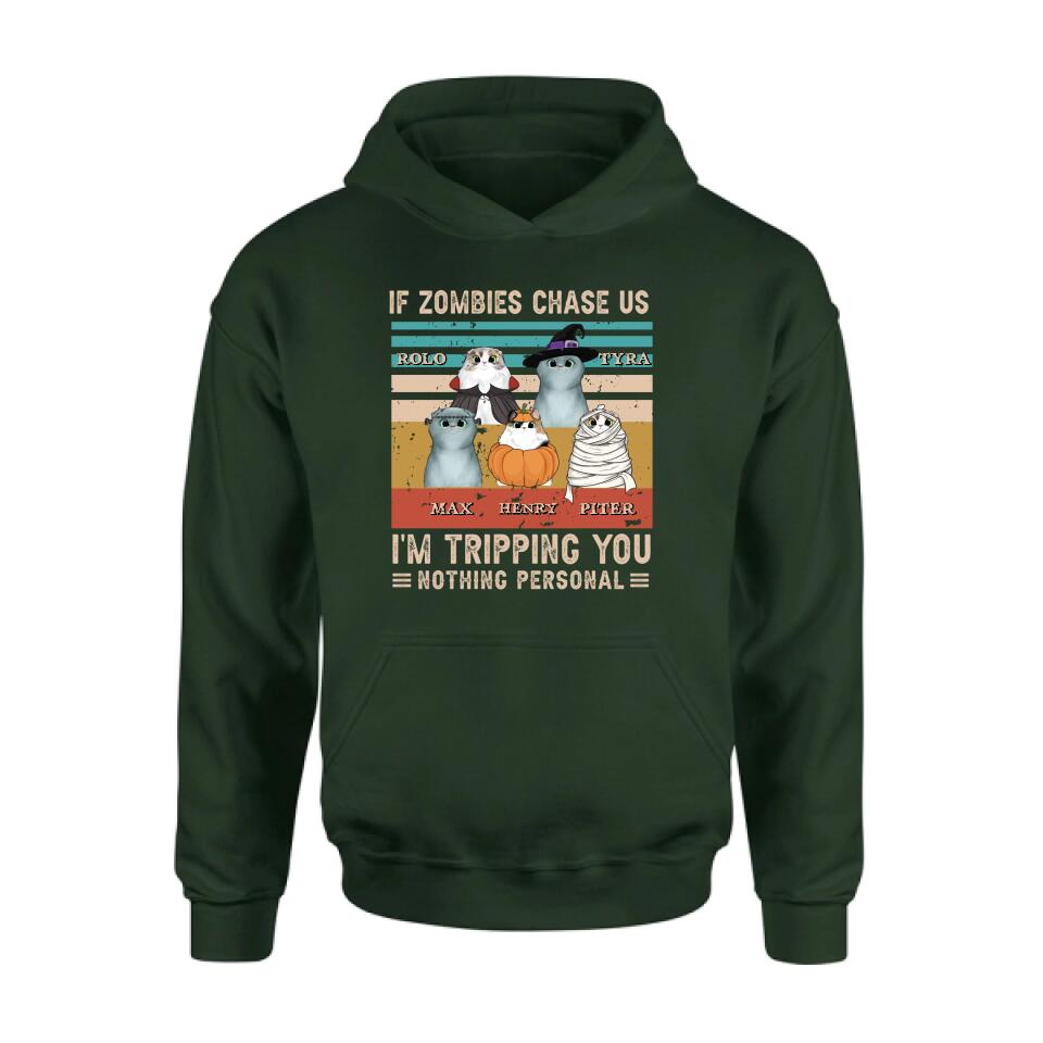 Personalized Pet Halloween Shirt | "If Zombies Chase Us, I'm Tripping You" | Up to 5 Pets | T-Shirt, Hoodie, Sweatshirt & Long Sleeve