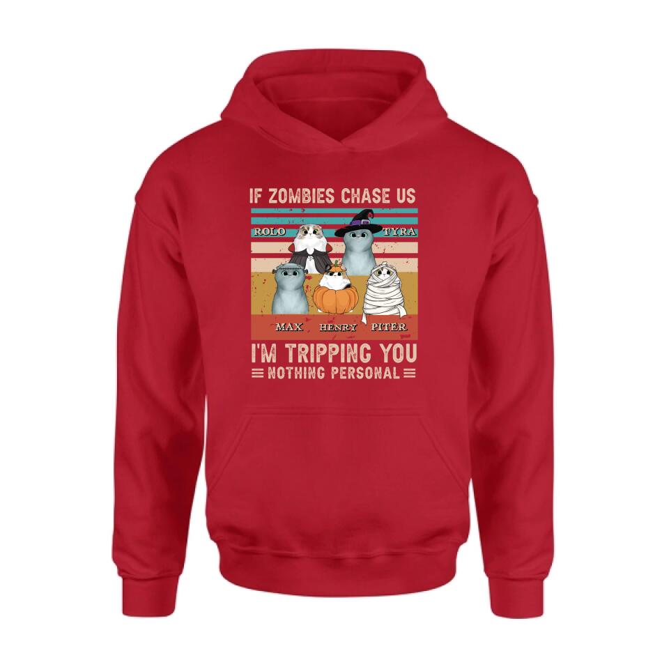 Personalized Pet Halloween Shirt | "If Zombies Chase Us, I'm Tripping You" | Up to 5 Pets | T-Shirt, Hoodie, Sweatshirt & Long Sleeve