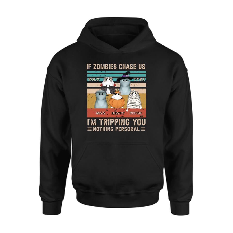 Personalized Pet Halloween Shirt | "If Zombies Chase Us, I'm Tripping You" | Up to 5 Pets | T-Shirt, Hoodie, Sweatshirt & Long Sleeve