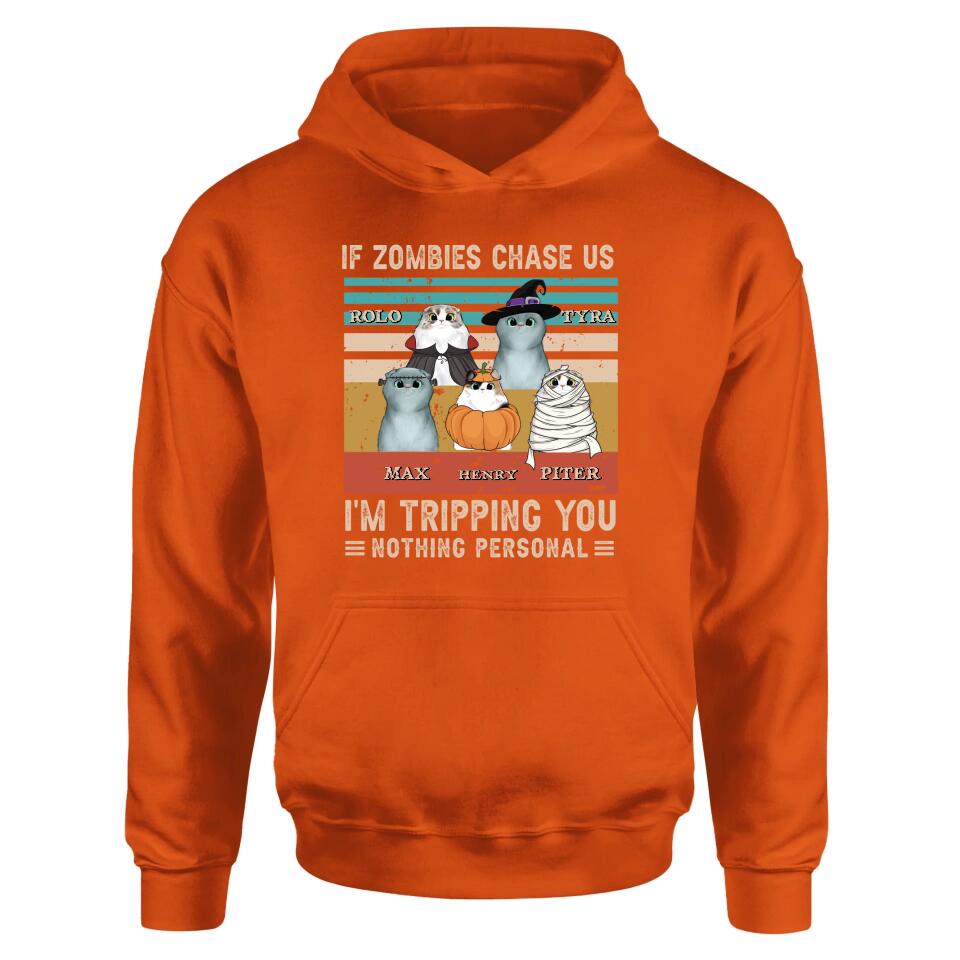 Personalized Pet Halloween Shirt | "If Zombies Chase Us, I'm Tripping You" | Up to 5 Pets | T-Shirt, Hoodie, Sweatshirt & Long Sleeve