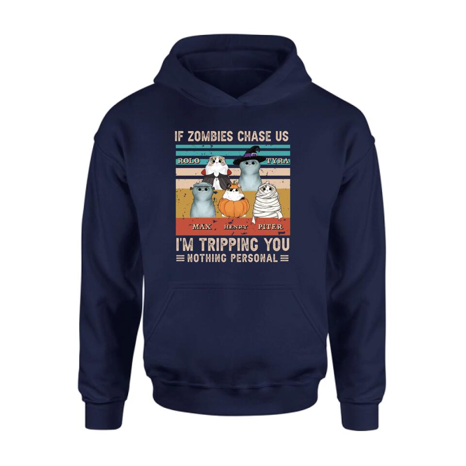 Personalized Pet Halloween Shirt | "If Zombies Chase Us, I'm Tripping You" | Up to 5 Pets | T-Shirt, Hoodie, Sweatshirt & Long Sleeve