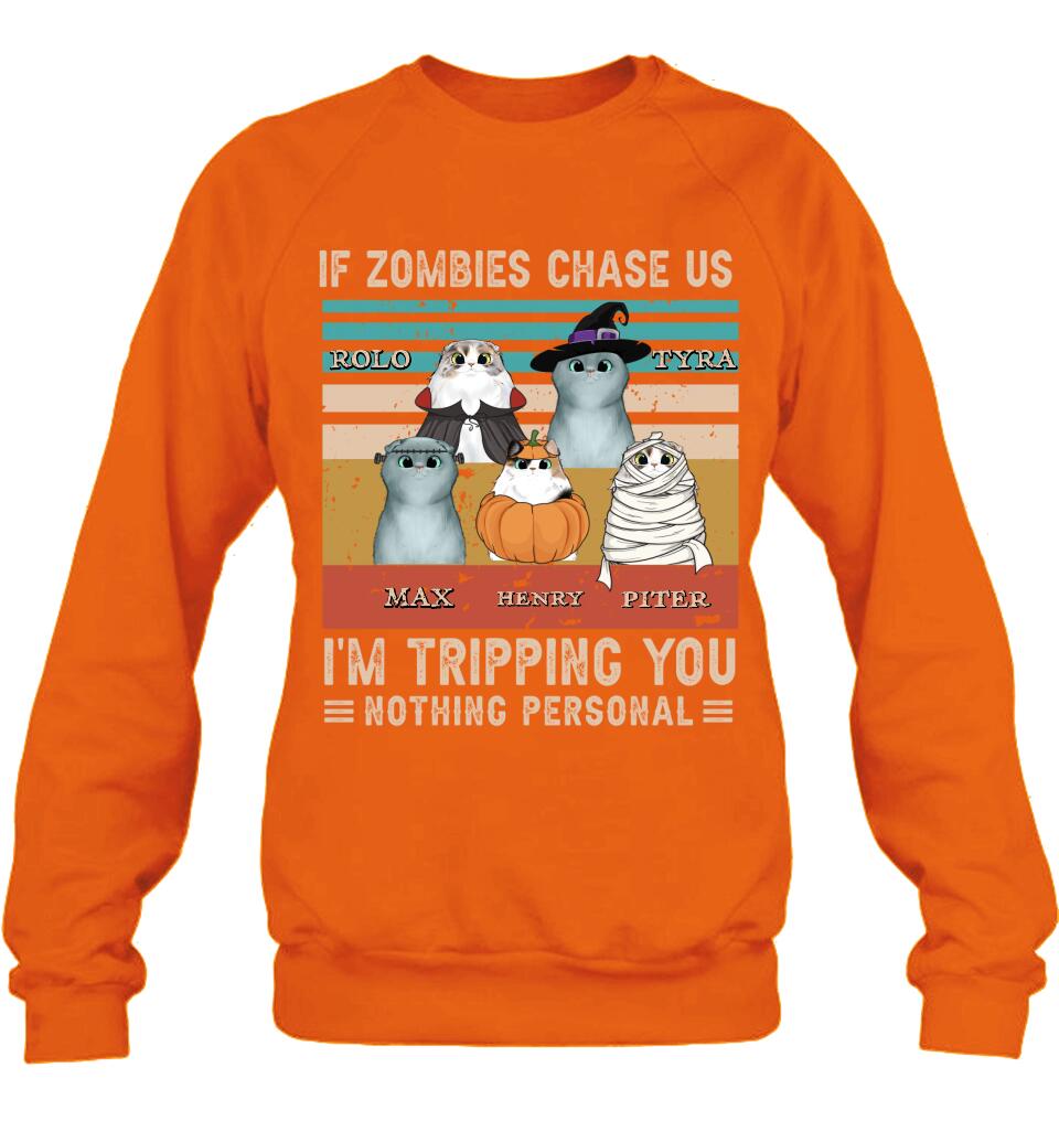 Personalized Pet Halloween Shirt | "If Zombies Chase Us, I'm Tripping You" | Up to 5 Pets | T-Shirt, Hoodie, Sweatshirt & Long Sleeve