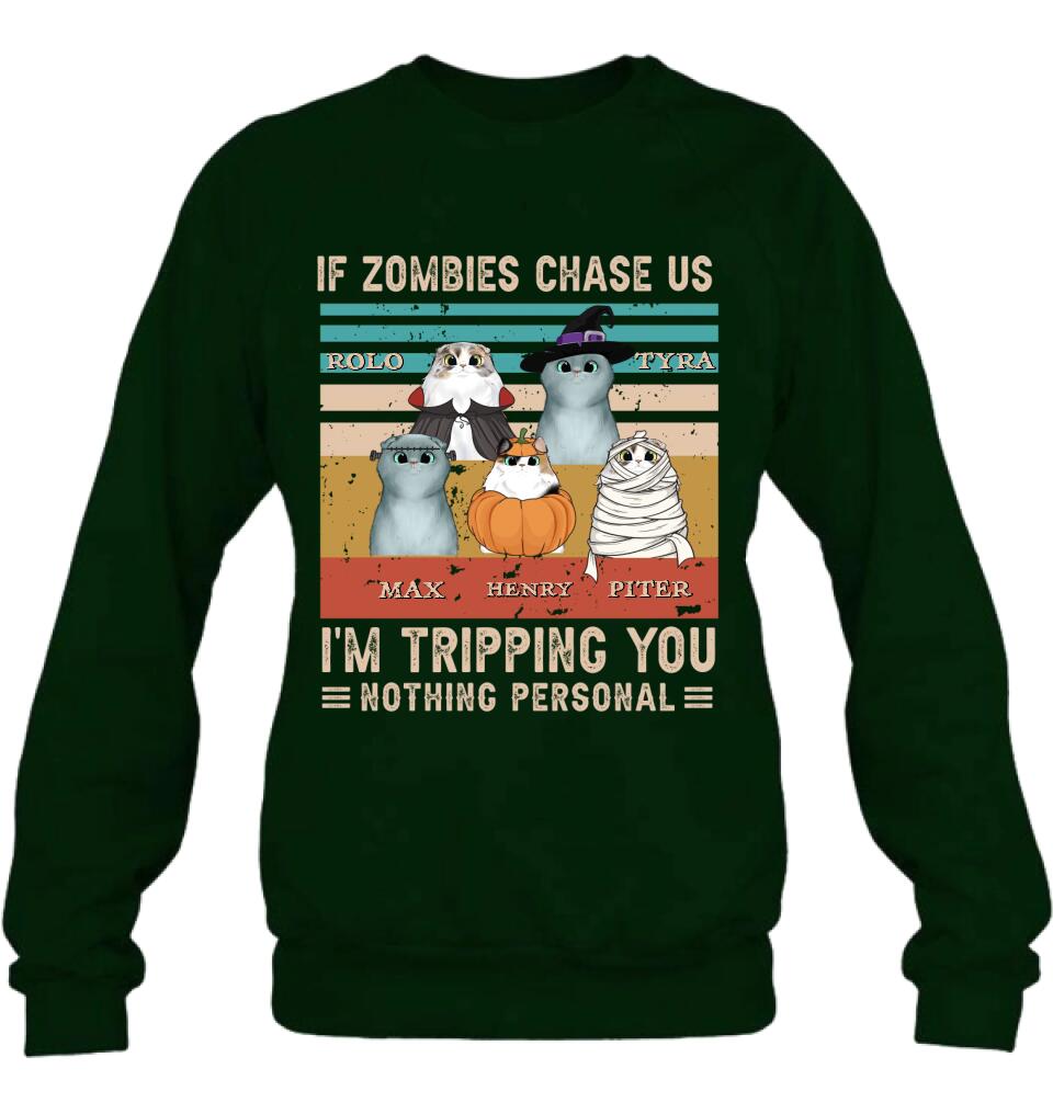 Personalized Pet Halloween Shirt | "If Zombies Chase Us, I'm Tripping You" | Up to 5 Pets | T-Shirt, Hoodie, Sweatshirt & Long Sleeve