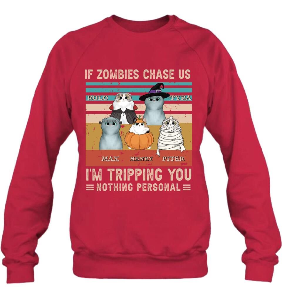 Personalized Pet Halloween Shirt | "If Zombies Chase Us, I'm Tripping You" | Up to 5 Pets | T-Shirt, Hoodie, Sweatshirt & Long Sleeve