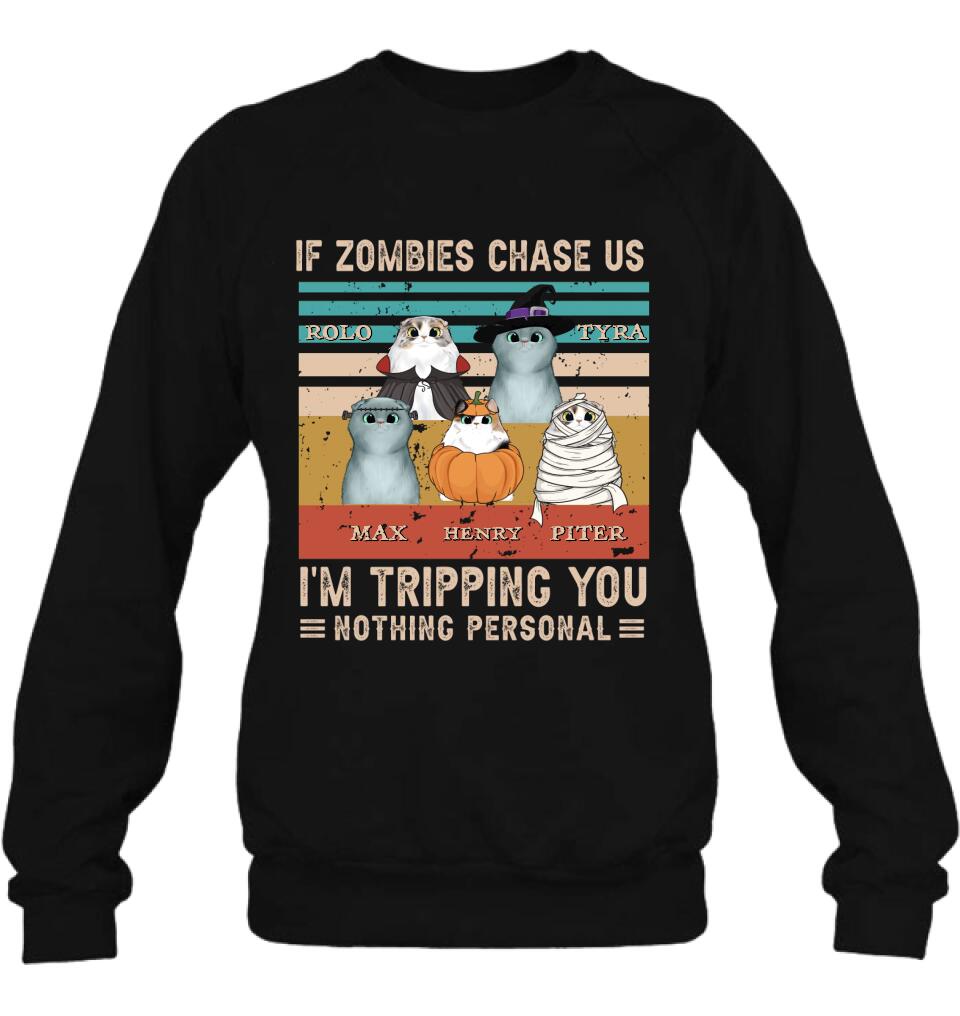 Personalized Pet Halloween Shirt | "If Zombies Chase Us, I'm Tripping You" | Up to 5 Pets | T-Shirt, Hoodie, Sweatshirt & Long Sleeve