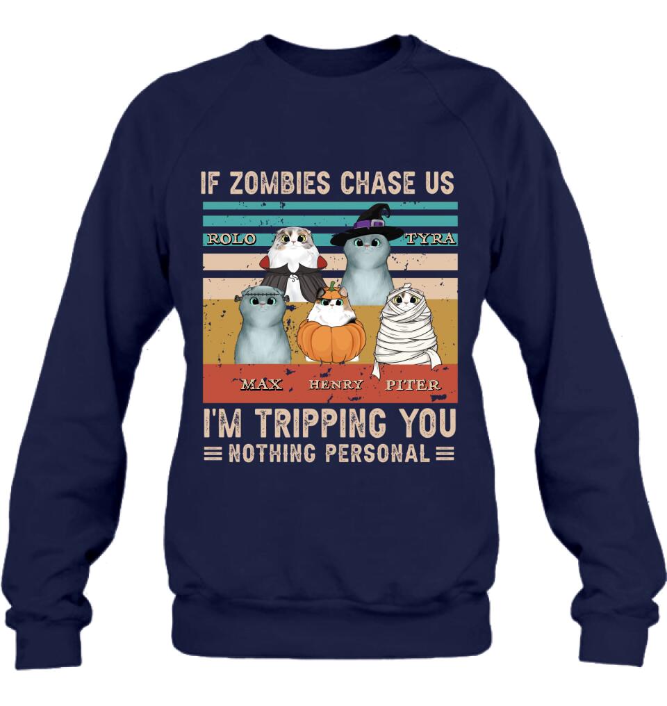 Personalized Pet Halloween Shirt | "If Zombies Chase Us, I'm Tripping You" | Up to 5 Pets | T-Shirt, Hoodie, Sweatshirt & Long Sleeve