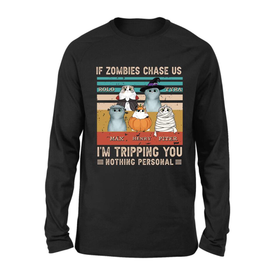 Personalized Pet Halloween Shirt | "If Zombies Chase Us, I'm Tripping You" | Up to 5 Pets | T-Shirt, Hoodie, Sweatshirt & Long Sleeve