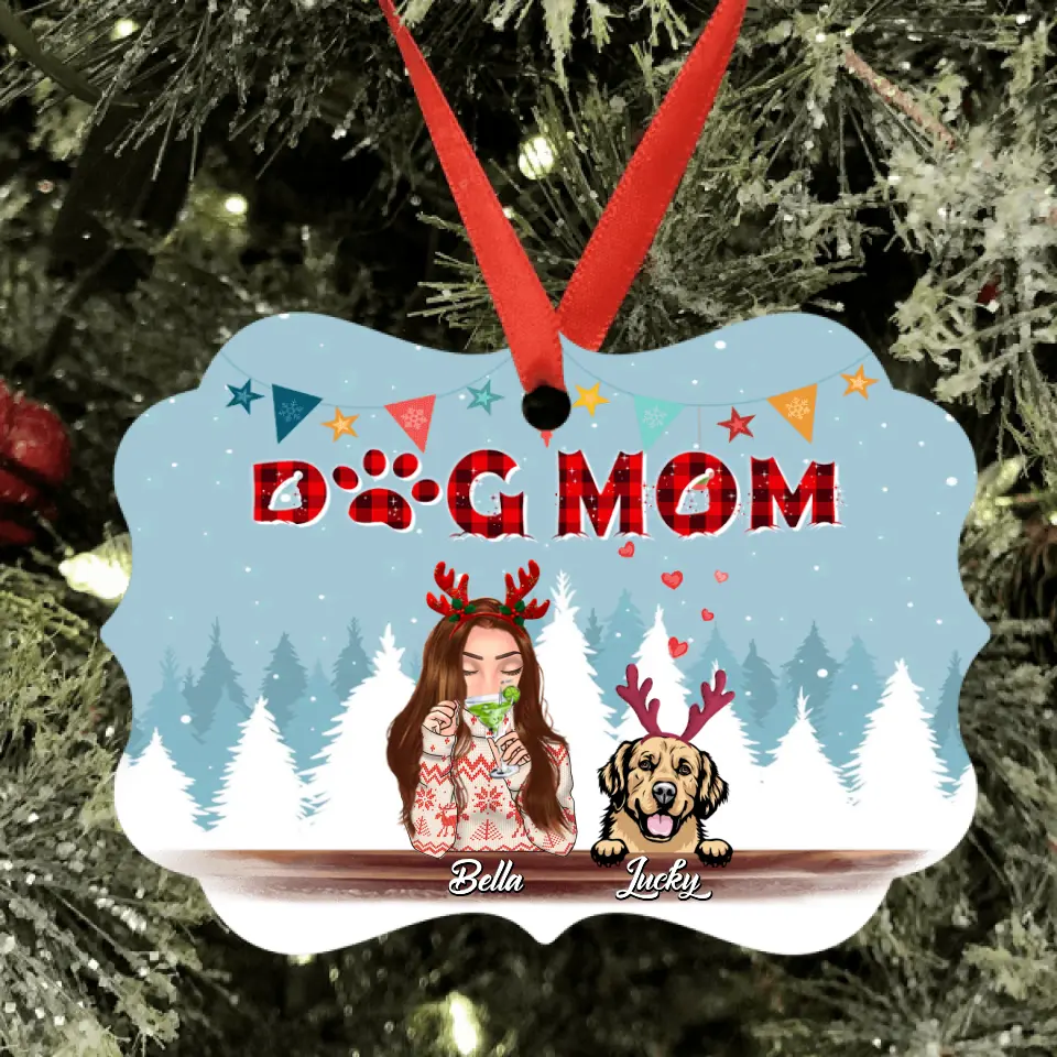 Personalized Pet Mom Christmas Ornament | Up to 4 Pets | Custom Wood & Aluminium