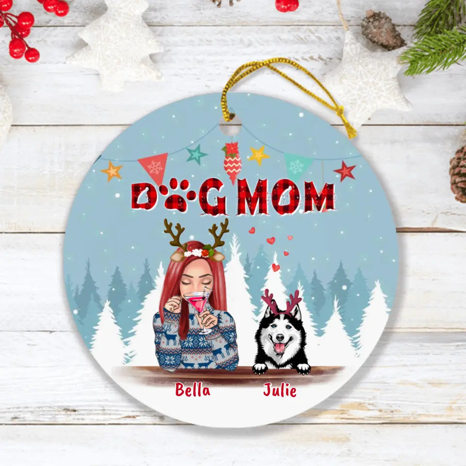 Personalized Pet Mom Christmas Ornament | Up to 4 Pets | Custom Wood & Aluminium