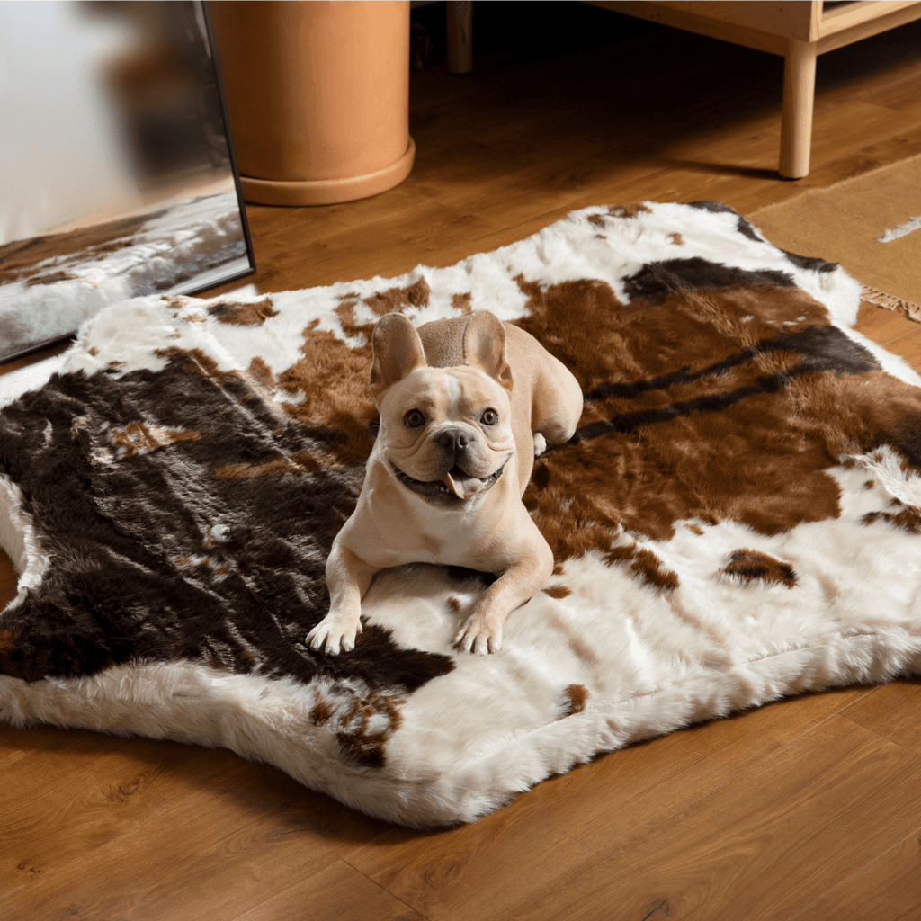 PupRug® Faux Cowhide Orthopedic Memory Foam Dog Bed — Brown