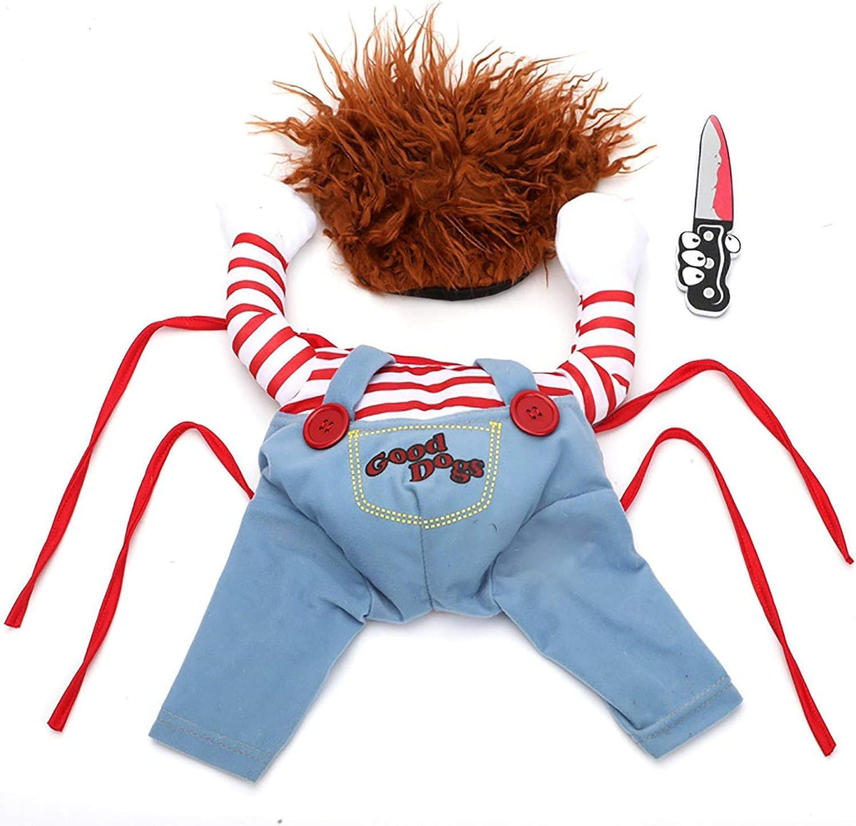 Dog & Cat Halloween Costume | Striped Prisoner Harness with Fake Knife | 3-Piece Set | S–XL