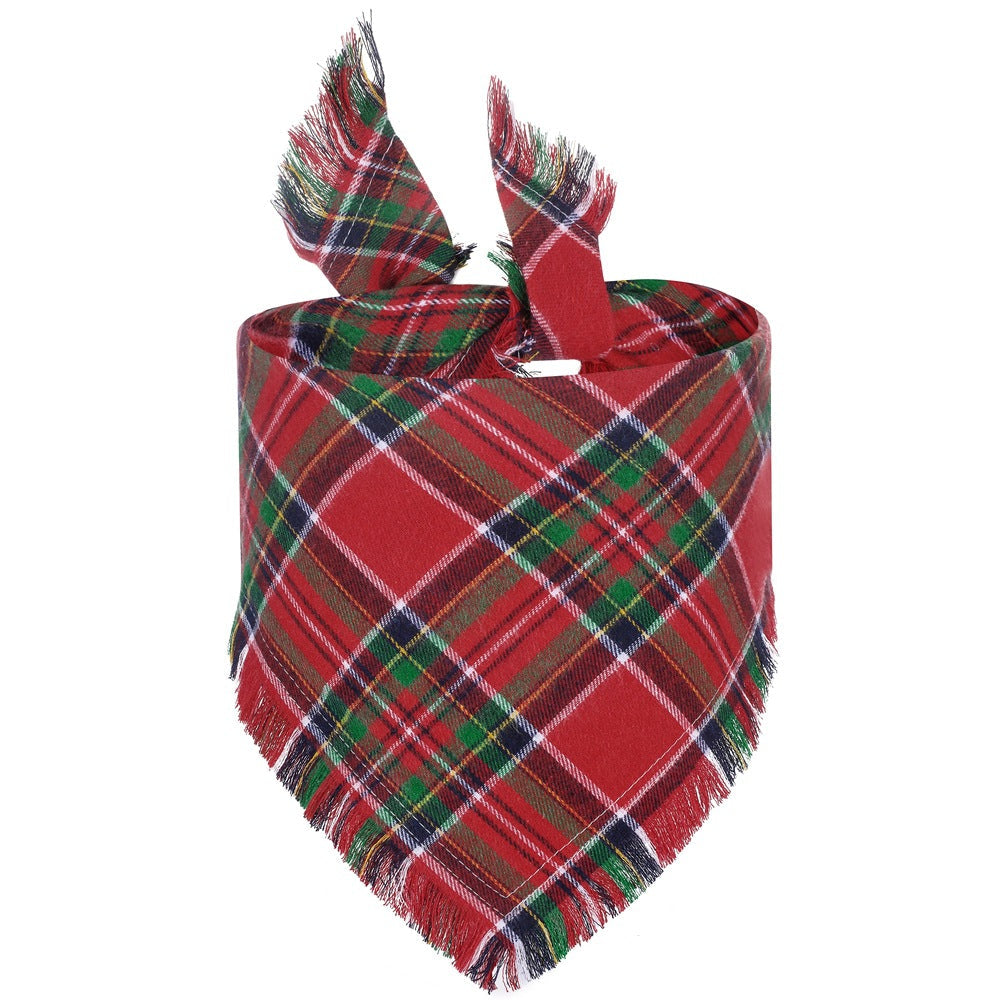 Fall Plaid Dog Bandana with Tassels | Thanksgiving Scarf for Dogs