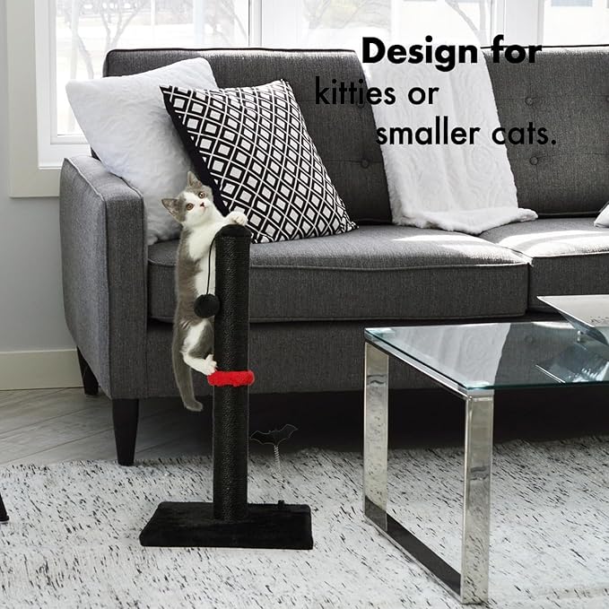 MECOOL Black Gothic Cat Scratching Post — Premium Sisal with Hanging Ball for Indoor Cats & Kittens (22")