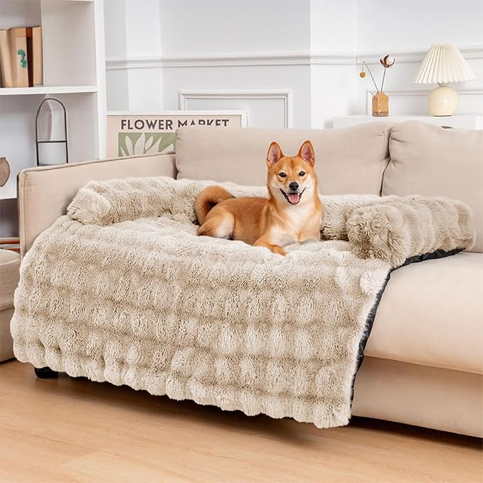 Plush Calming Dog Couch Bed & Sofa Protector | Washable Pet Mat