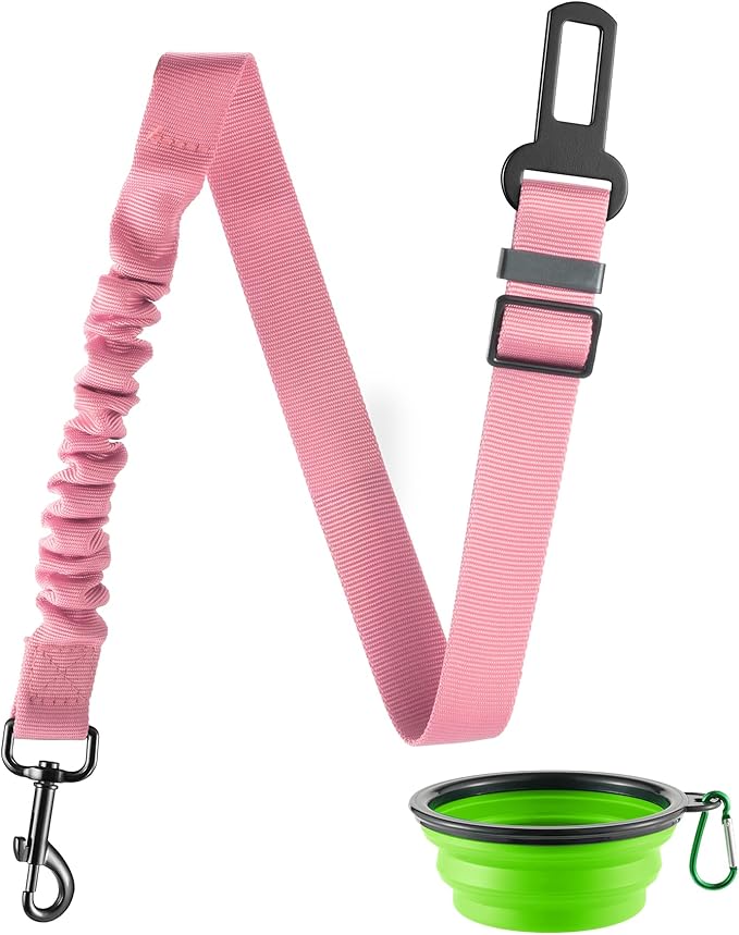 Retractable Dog Car Seat Belt – Adjustable Safety Harness Leash (Light Pink)