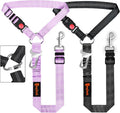 3-in-1 Dog Car Seat Belt Harness – Reflective Bungee Leash & Headrest Tether (2-Pack, Black & Purple)