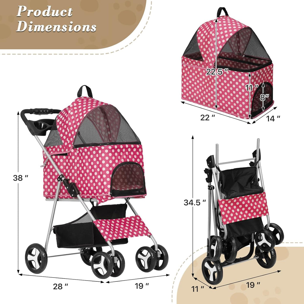 Flauntly Paws Foldable Pet Stroller with Storage Basket