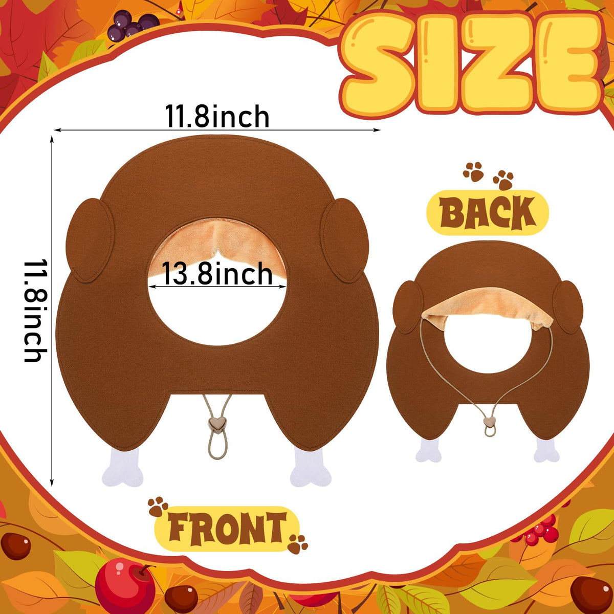 Thanksgiving Turkey Hat for Dogs & Cats | Adjustable Felt Costume