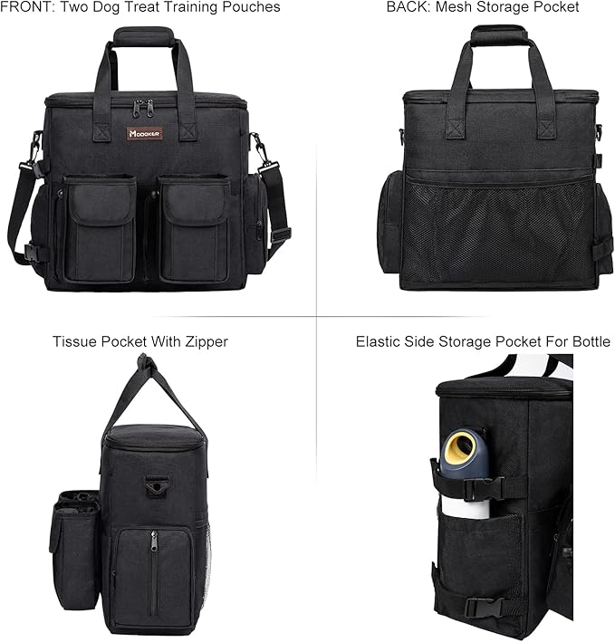 Airline-Approved Dog Travel Bag Set | 8-Piece Kit with Treat Pouches, Bowls & Placemat | Black