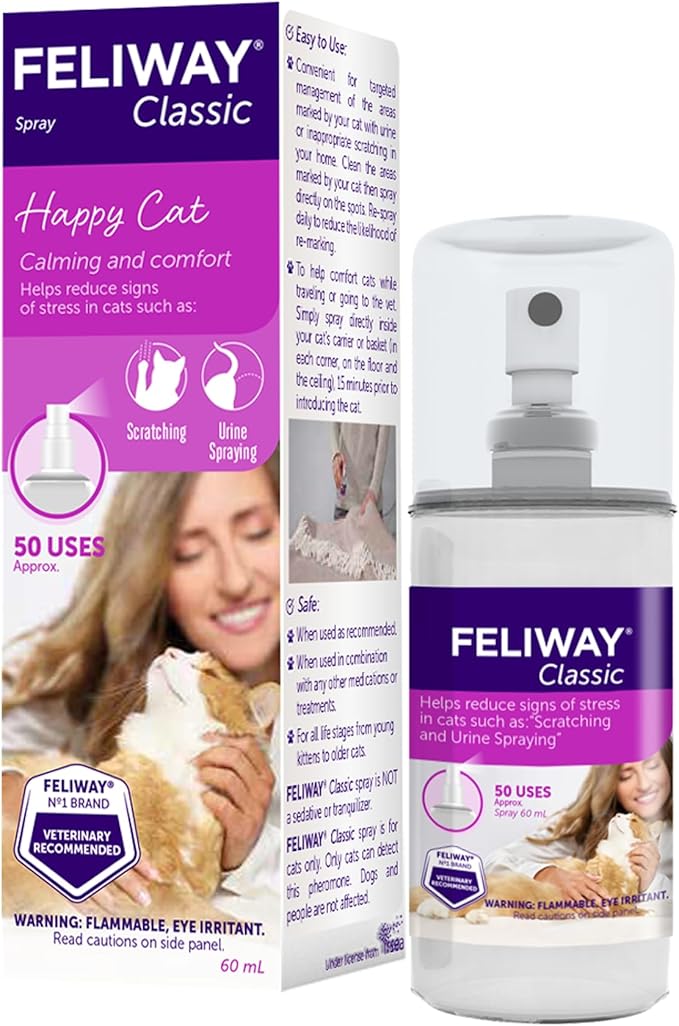 FELIWAY Classic Cat Calming Spray (60ml) — #1 Vet-Recommended Pheromone Spray for Travel & Home