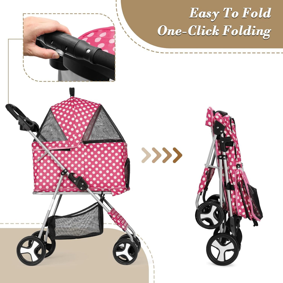 Flauntly Paws Foldable Pet Stroller with Storage Basket