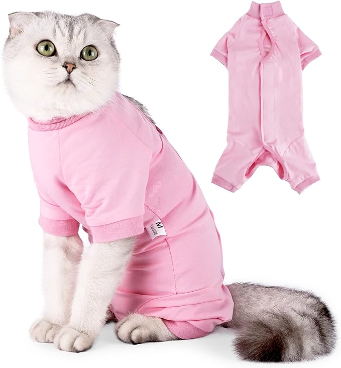 LIANZIMAU Cat Surgical Recovery Suit Professional for Male Female Dog Abdominal Wounds Cone E-Collar Alternative Anti-Licking Pet Surgical Recovery Pajama Suit Soft Fabric Onesie for Cats
