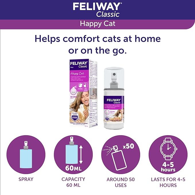 FELIWAY Classic Cat Calming Spray (60ml) — #1 Vet-Recommended Pheromone Spray for Travel & Home