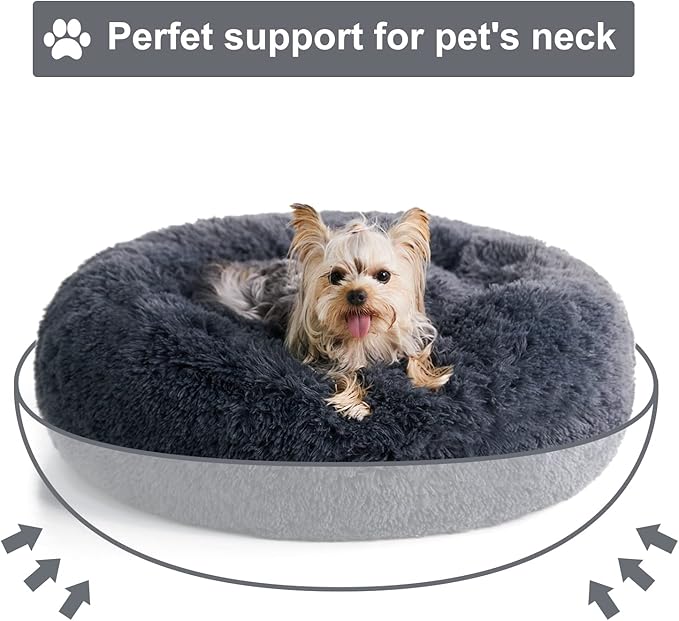 Calming Anti-Anxiety Donut Dog Bed | Fluffy Faux Fur Cushion