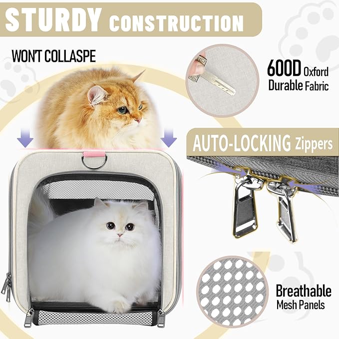 Soft-Sided Pet Travel Carrier | Up to 20 lbs | 5-Sided Mesh Ventilation | Beige