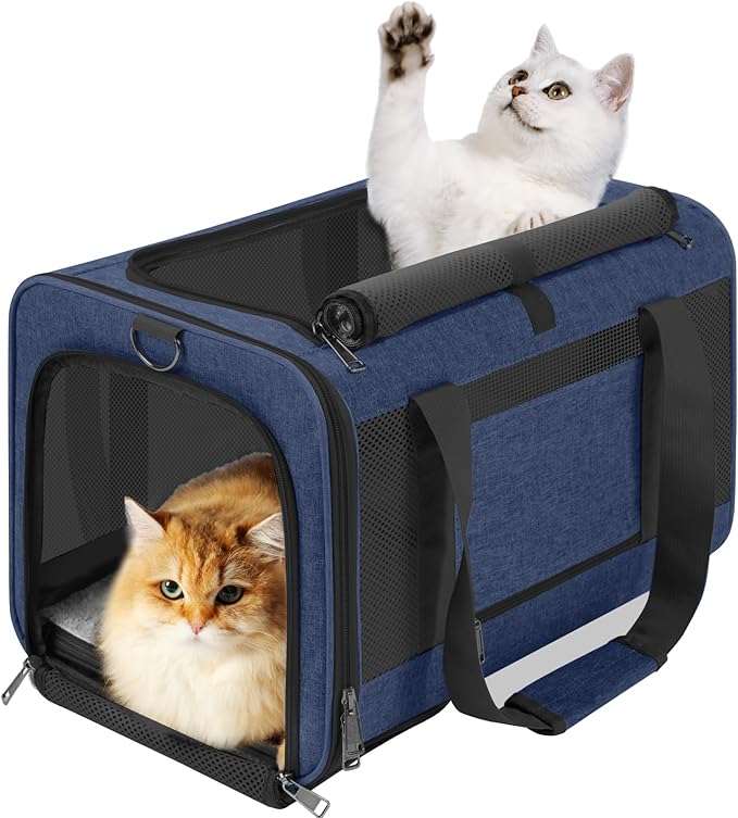 Soft-Sided Pet Travel Carrier | Up to 20 lbs | 5-Sided Mesh Ventilation | Navy
