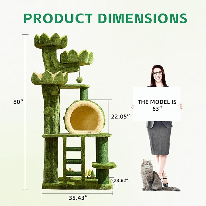 Luxury Lotus Flower Cat Tree — 80" Solid Wood Tall Cat Tower with 3 Sculptural Lotus Platforms (Multi-Cat)