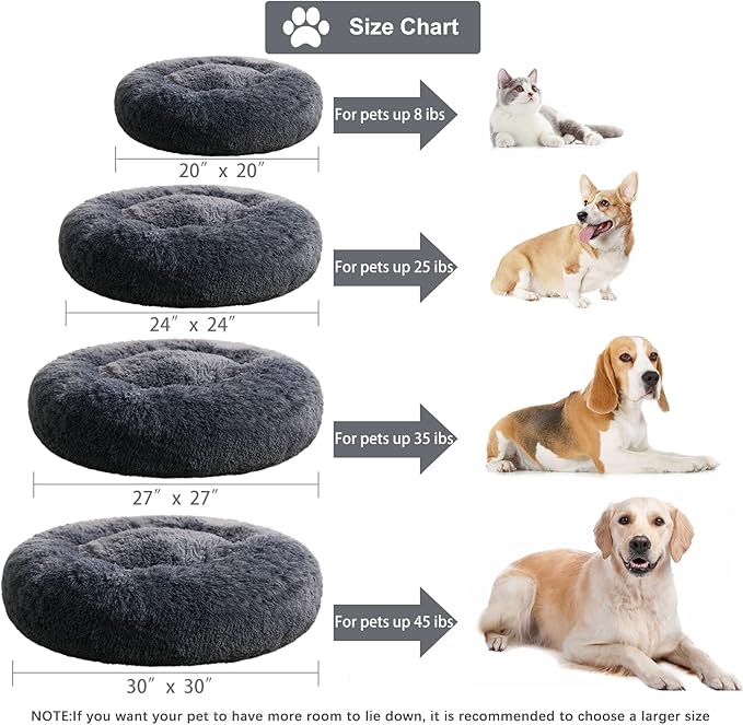 Calming Anti-Anxiety Donut Dog Bed | Fluffy Faux Fur Cushion