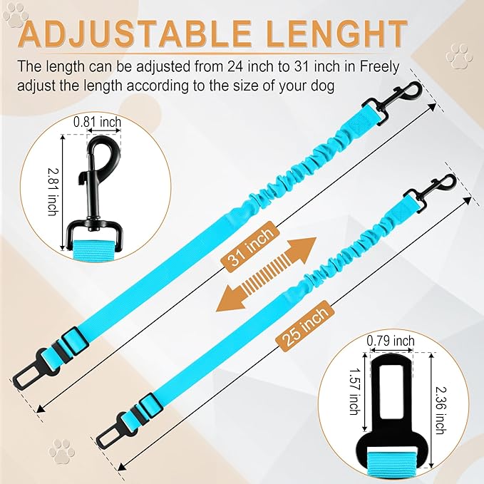 Retractable Dog Car Seat Belt – Adjustable Safety Harness Leash (2-Pack, Teal)