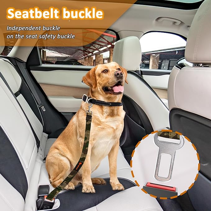 3-in-1 Dog Car Seat Belt Harness – Reflective Bungee Leash & Headrest Tether (2-Pack, Camouflage)
