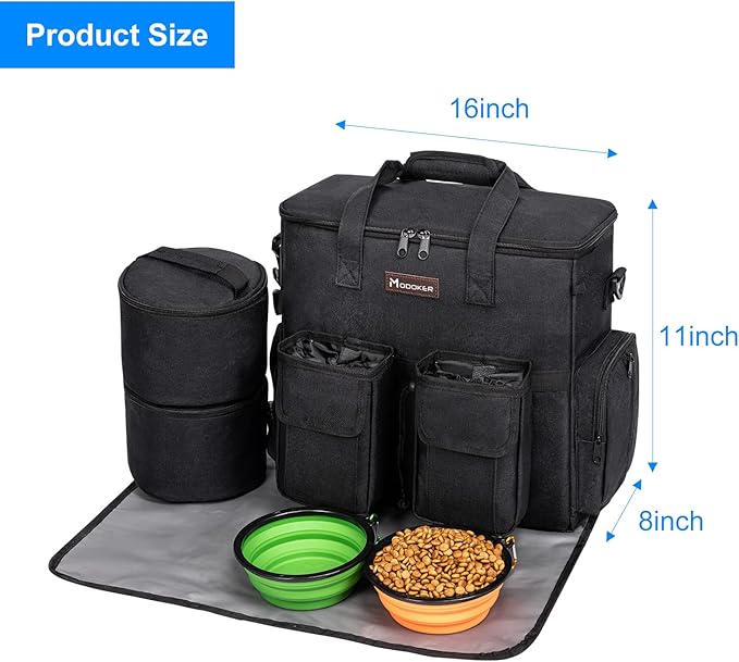 Airline-Approved Dog Travel Bag Set | 8-Piece Kit with Treat Pouches, Bowls & Placemat | Black