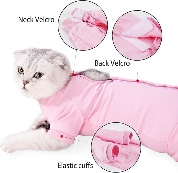 LIANZIMAU Cat Surgical Recovery Suit Professional for Male Female Dog Abdominal Wounds Cone E-Collar Alternative Anti-Licking Pet Surgical Recovery Pajama Suit Soft Fabric Onesie for Cats
