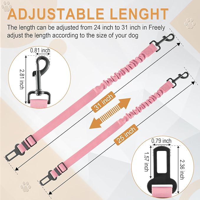 Retractable Dog Car Seat Belt – Adjustable Safety Harness Leash (Light Pink)
