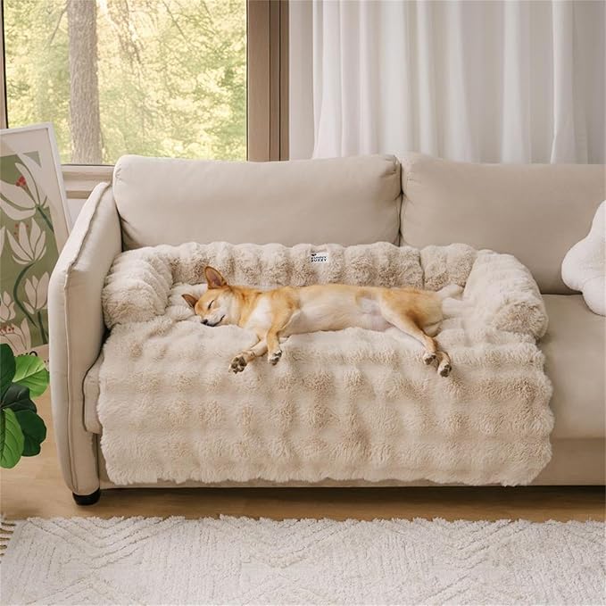 Plush Calming Dog Couch Bed & Sofa Protector | Washable Pet Mat