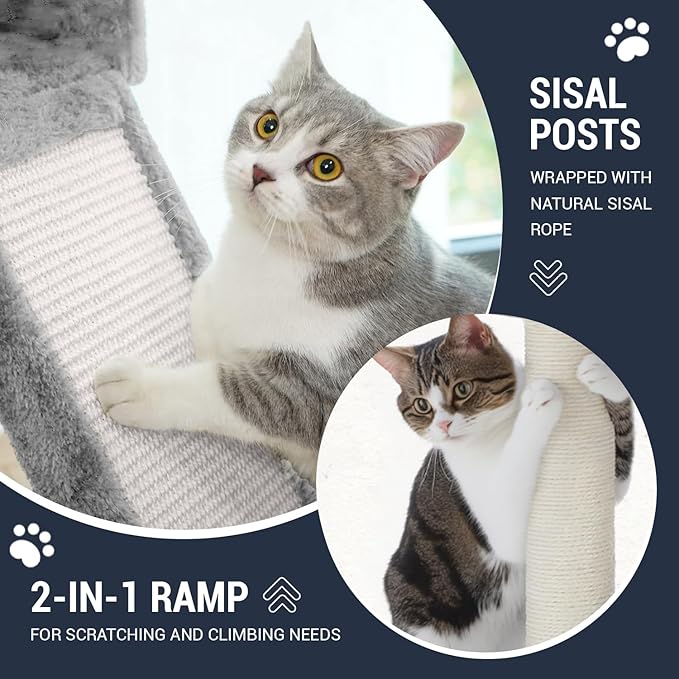 Allewie 68" Large Cat Tree — Multi-Level Climbing Tower with Condo, Sisal Posts & Plush Perches (Light Grey)