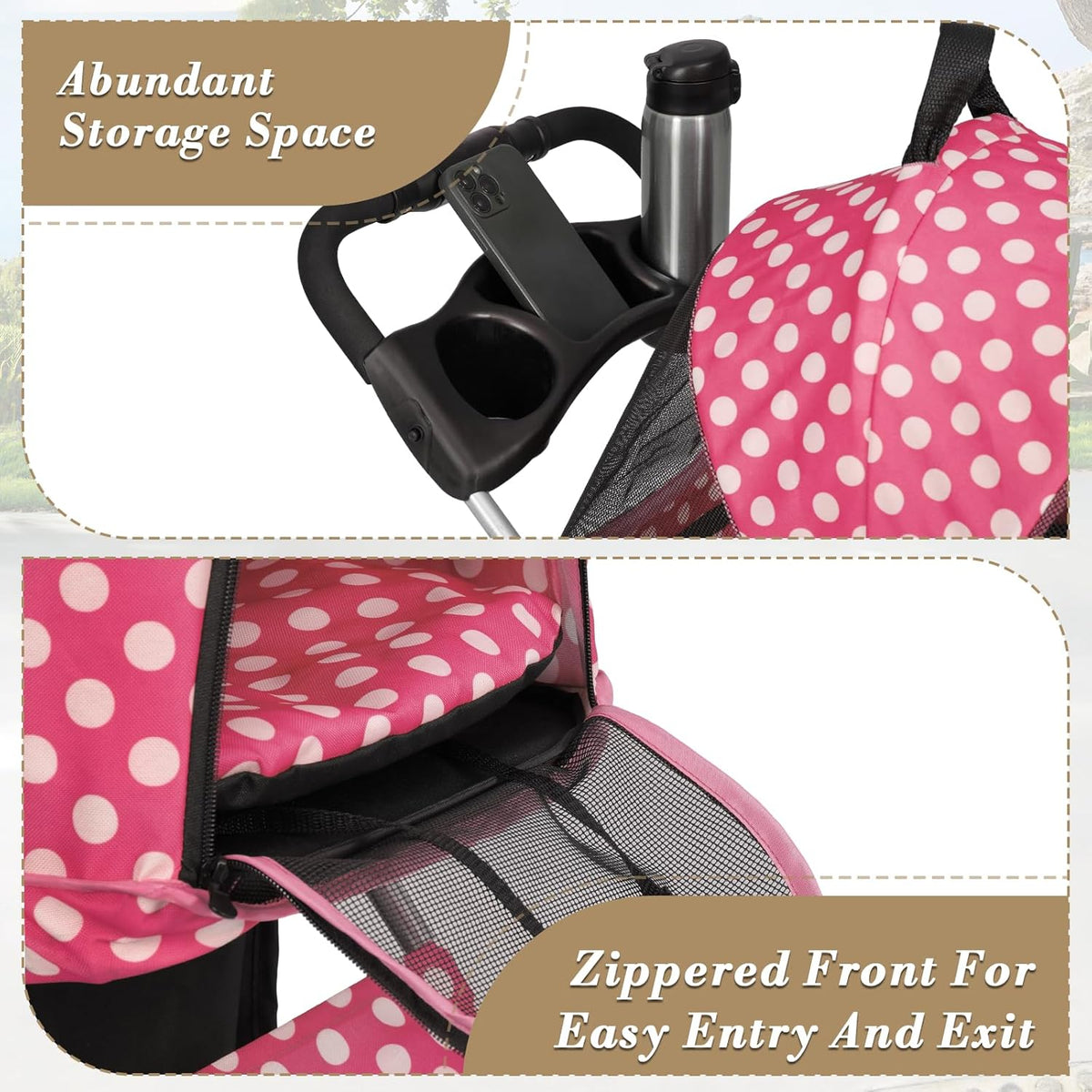Flauntly Paws Foldable Pet Stroller with Storage Basket