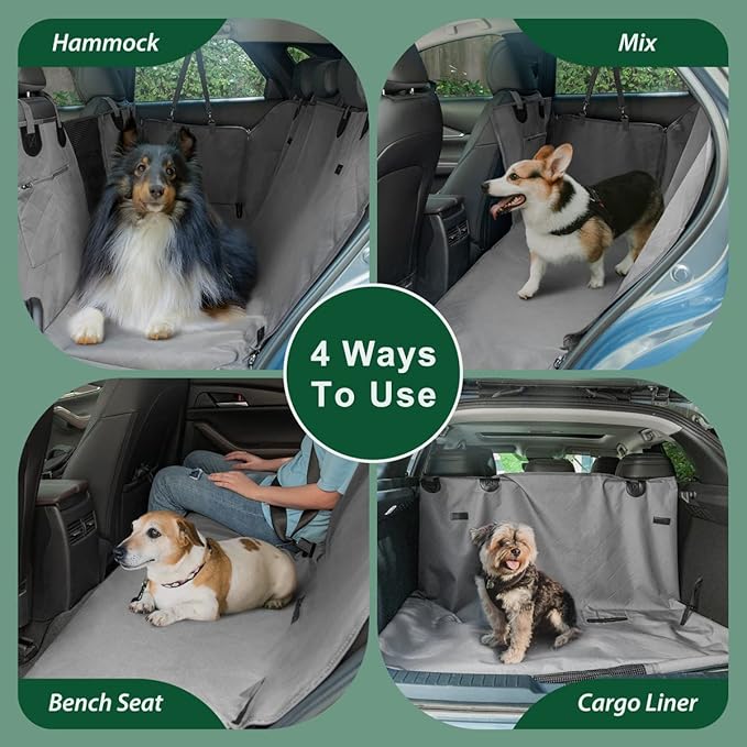 Luxury 3-in-1 Dog Car Seat Cover – Waterproof Hammock, Bench & Trunk Mat (Grey)