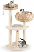Tangkula Modern Cat Tree — Handmade Wicker Condo, Sisal Posts, Top Perch & Hanging Toy (41")