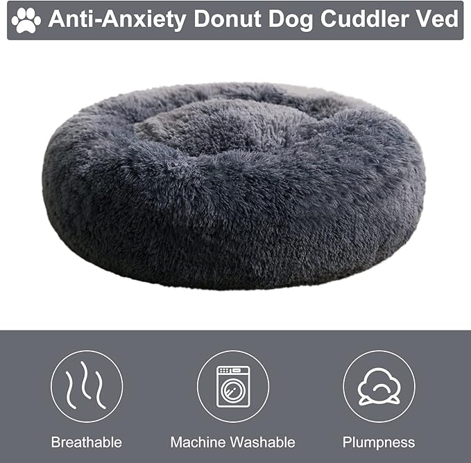 Calming Anti-Anxiety Donut Dog Bed | Fluffy Faux Fur Cushion