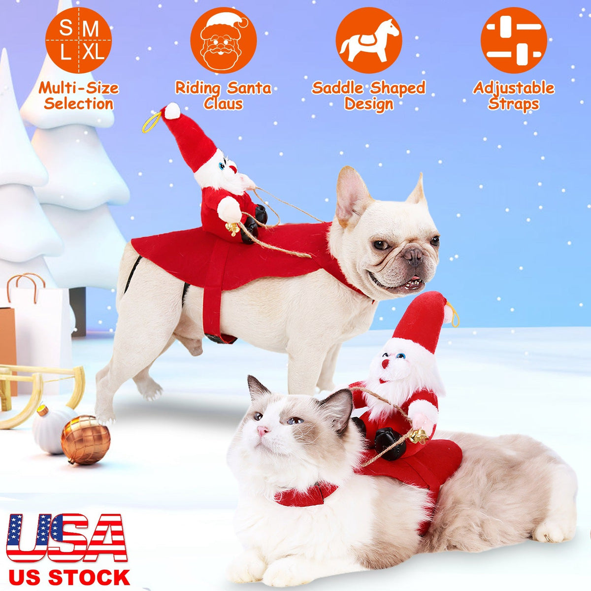 Santa Riding Pet Christmas Costume | Festive Red Coat with Bell | Dogs & Cats
