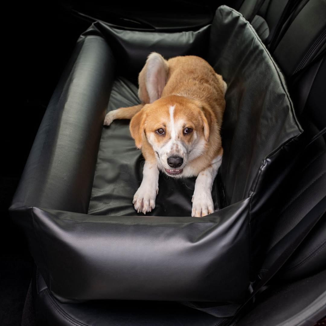 PupProtector™ Vegan Leather Memory Foam Dog Car Bed | Black
