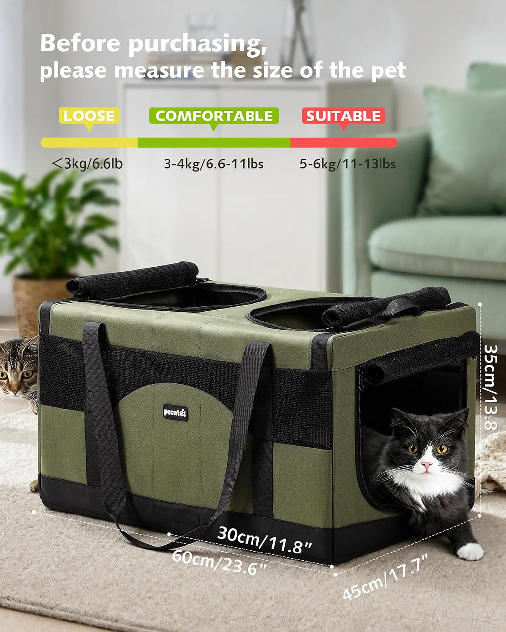 Double Cat Carrier with Removable Divider | Soft-Sided Travel Carrier for Two Cats