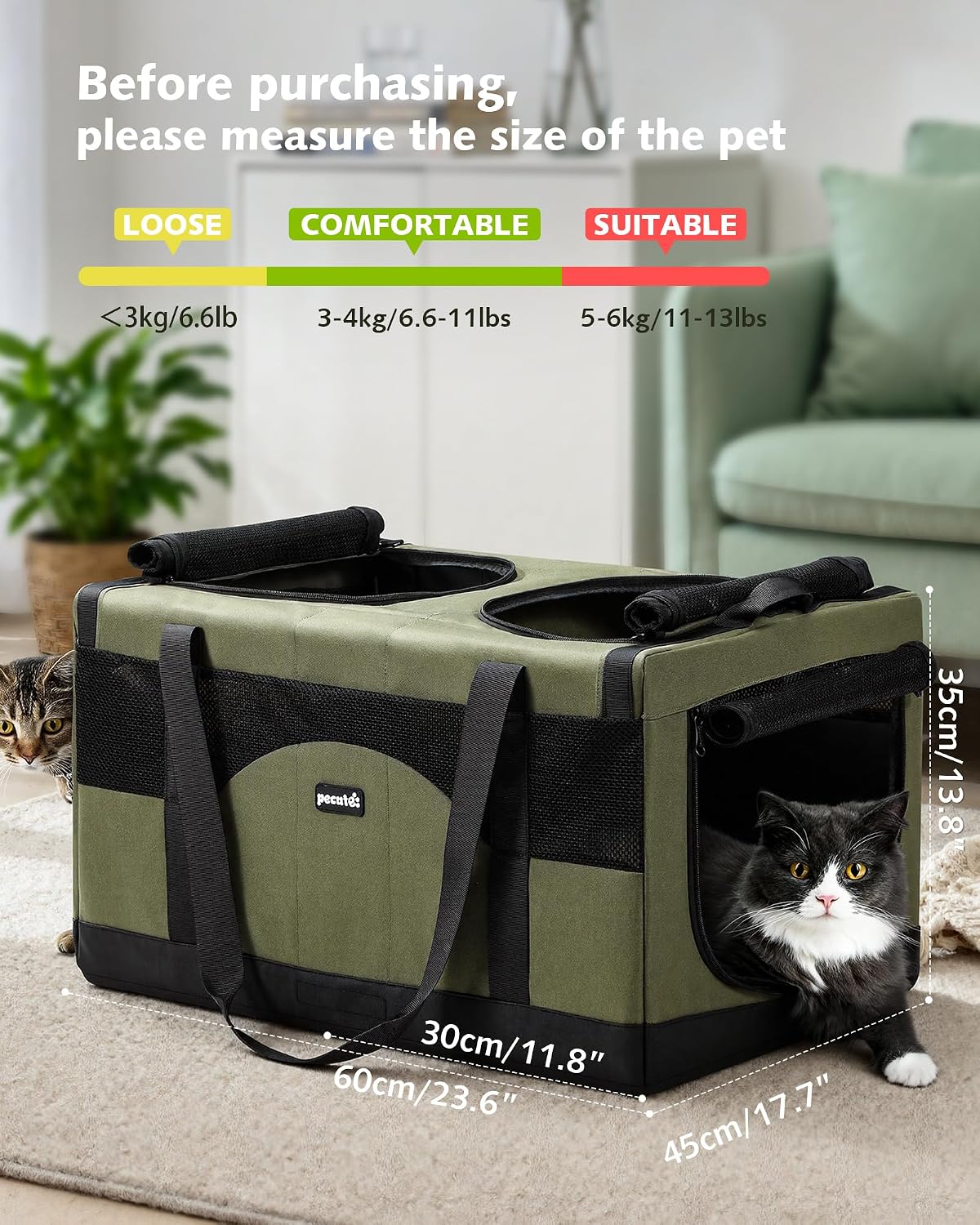 Double Cat Carrier with Removable Divider | Soft-Sided Travel Carrier for Two Cats